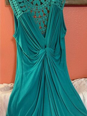 Robin K Teal Knot-Front Sleeveless Top with Crochet Back Size S